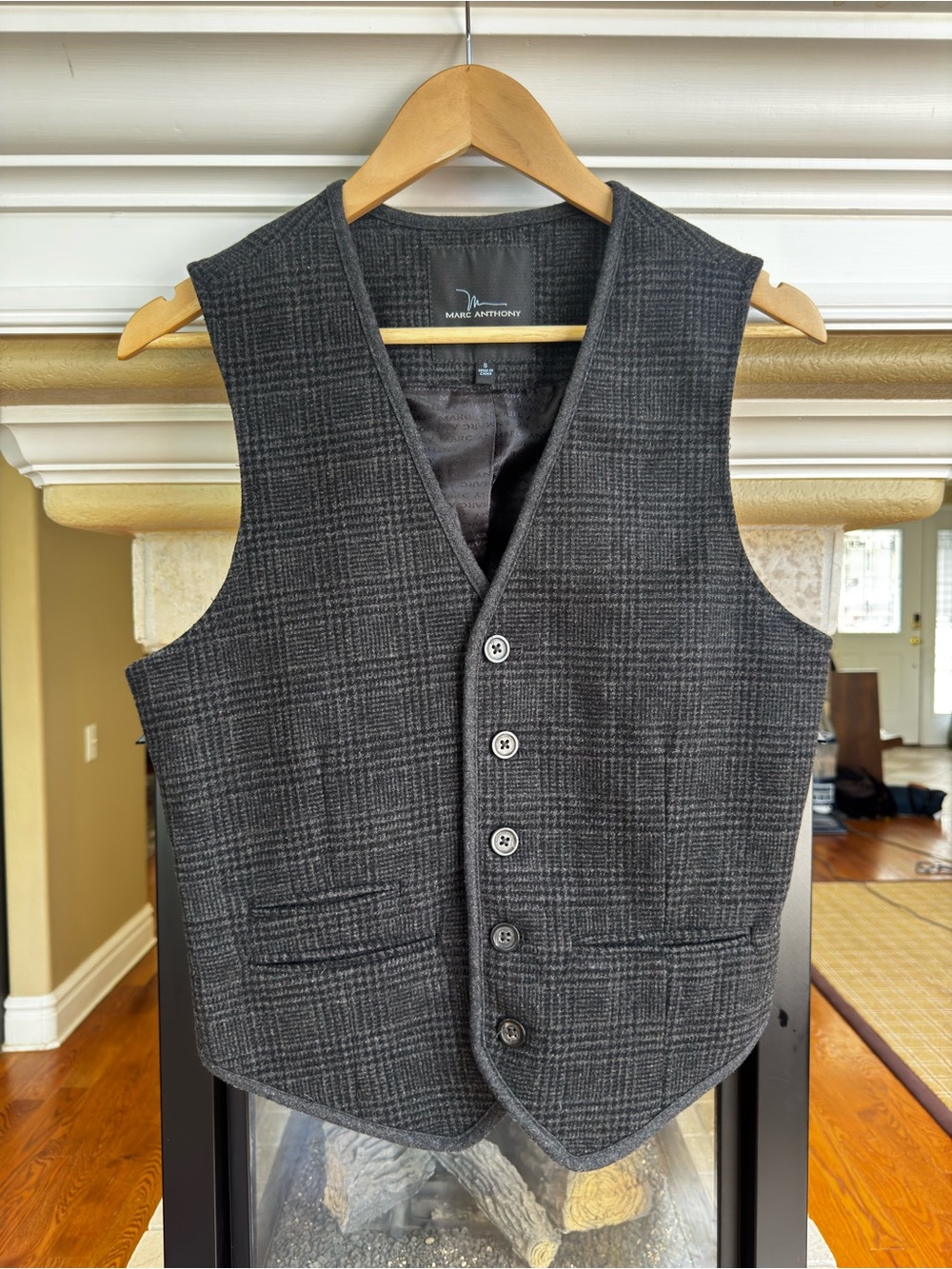 Marc Anthony Charcoal Plaid Vest Small Academia